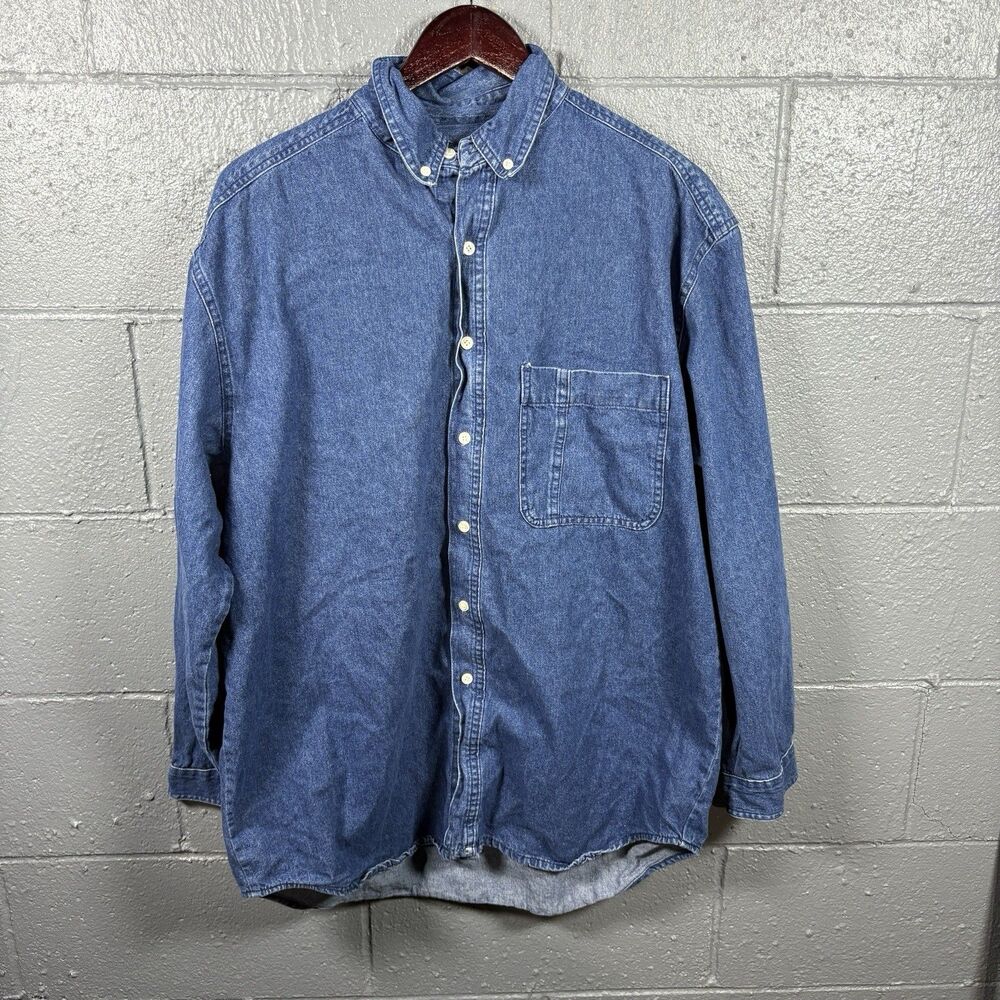 Vintage Saratoga Denim Shirt Mens LT Button Down Long Sleeve Classic